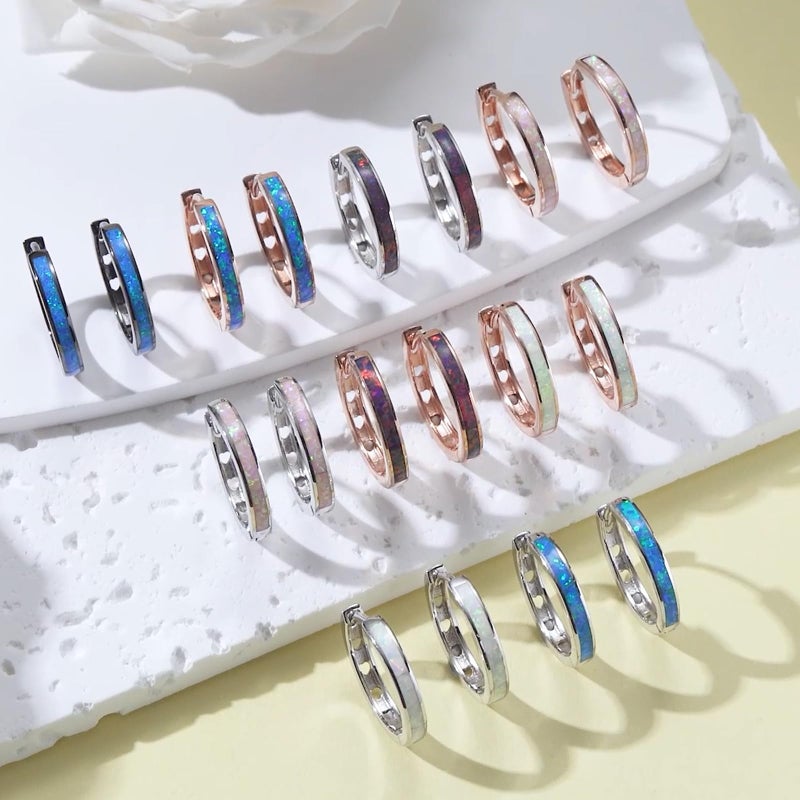 CUOKA MIRACLE Hoop Earrings for Women Hinged Huggie Earrings Simulated Opal Earrings Hypoallergenic Earrings for Sensitive Ears 925 Sterling Silver Earrings for Women Jewelry for Women - Image 4
